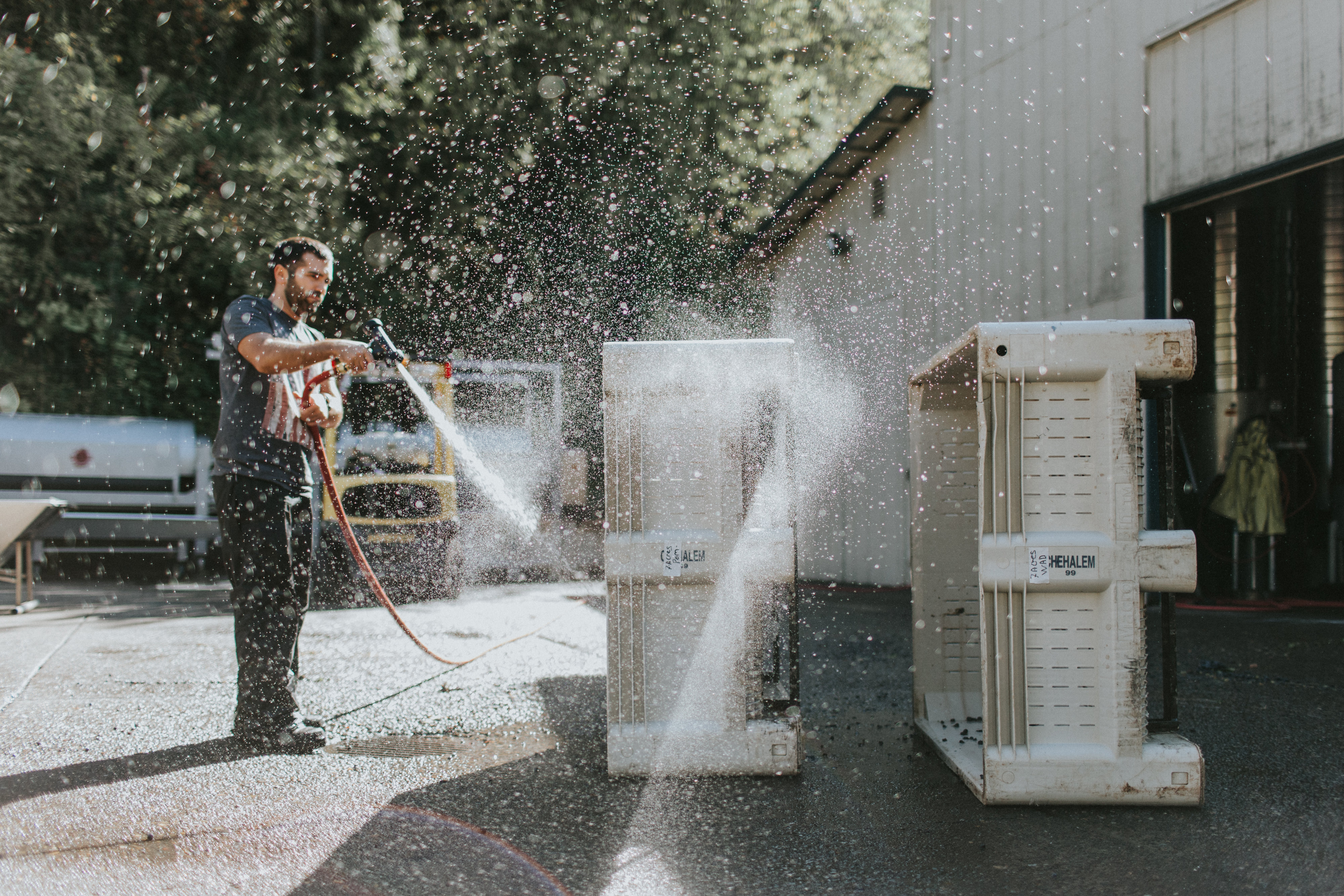 Washing wine bins